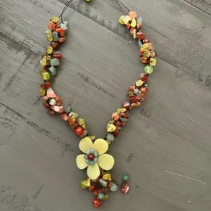 Hand Made Floral Carnelian and Serpentine Necklace